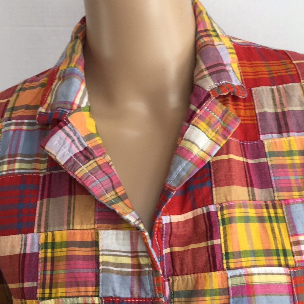 J Crew Madras Patchwork Jacket Size 4 Red Plaid - image 2